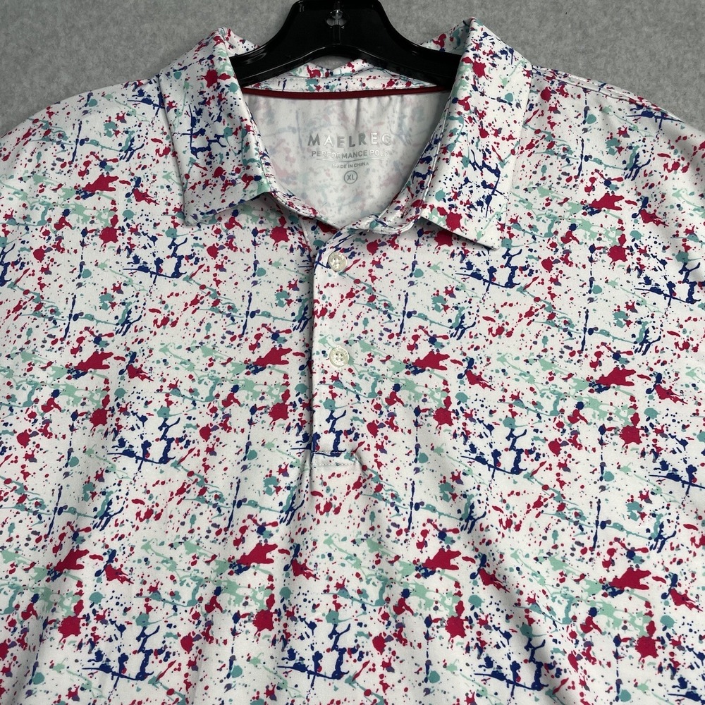 Maelreg Performance Polo Men's XL Pain Splatter All Over Design Colorful Stretch